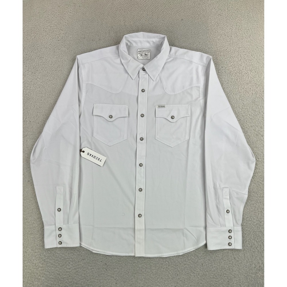 Tecovas Shirt Mens Large White Performance Western Pearl Snap Long Sleeve Casual